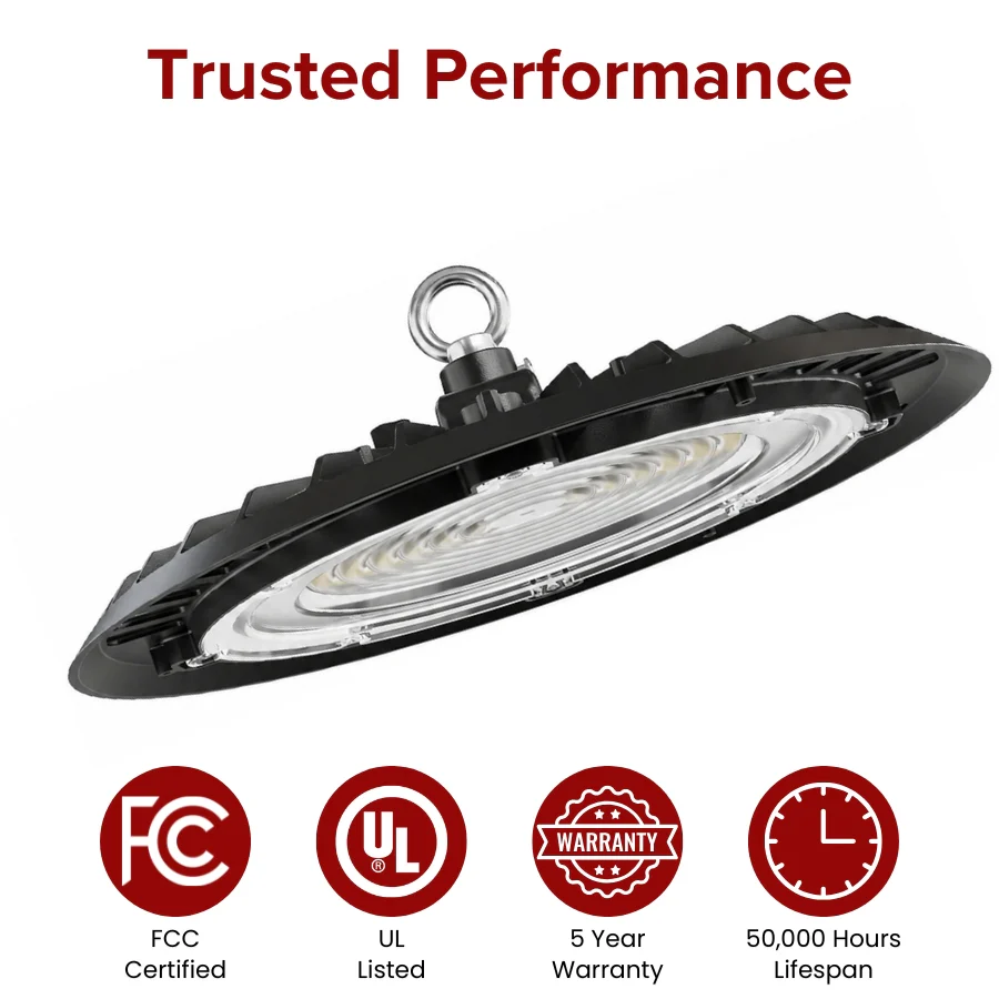 UFO LED High Bay Light, 150W, 19,500 Lumens, 5000K Daylight, Slim Design Commercial High Bay Shop Light for Warehouse, Factory