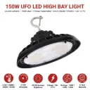 UFO LED High Bay Light, 100W/120W/150W Selectable, Up to 24,000 Lumens, 4000K/5000K/5700K Selectable, for Commercial Warehouse Shop, Factory, Workshop, Garage