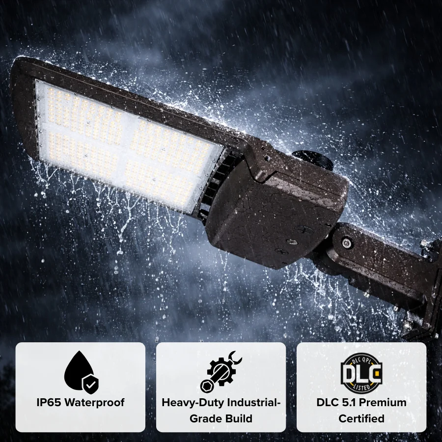 300W/240W/200W LED Area Lights, Shoebox Parking Lot Light, 45000 Lumens, 3K/4K/5K CCT, AC120-277V With shorting cap and Photocell cap ,IP65 Waterproof, Universal Mount , UL/DLC Listed