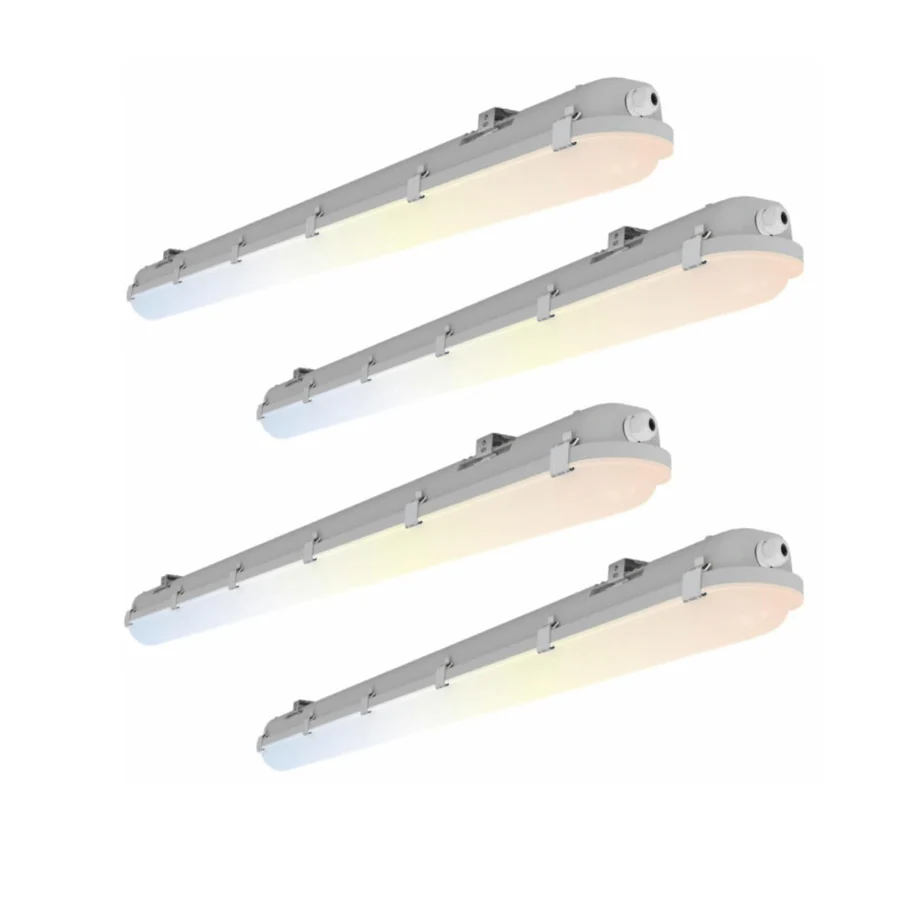 4FT LED Vapor Tight Light Fixtures 60W/50W/40W/30W Adjustable, 3K/3.5K/4K/5K/6.5K 5CCT Selectable, Dimmable IP65 Vapor Proof Lighting for Shop Light for Parking Carport Car Wash