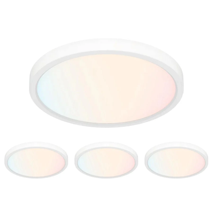 12" Ultra Thin LED Flush Mount Ceiling Light - 24W with 5 Color Temperatures 2700K/3000K/3500K/4000K/5000K – Slim 0.67in Round Surface Mount Fixture – Ideal for Laundry, Closets, Pantries, Hallways & Bathrooms – White Finish