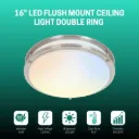 16 inch Dimmable LED Flush Mount Ceiling Light Fixture, Brushed Nickel, 26W, 2200LM, 2.7K/3.5K/4K/5K/6.5K Adjustbale, 120°Light Angle, CRI80, Ceiling Lamp for Bedroom, Kitchen, Office