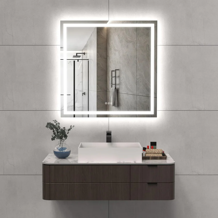 36x36 Inch LED Bathroom Mirror Anti-Fog Dimmable Vanity Mirror with Front & Backlit Lights, 3K-6K Color Temp, Wall Mount (Horizontal/Vertical), IP54, Tempered Glass