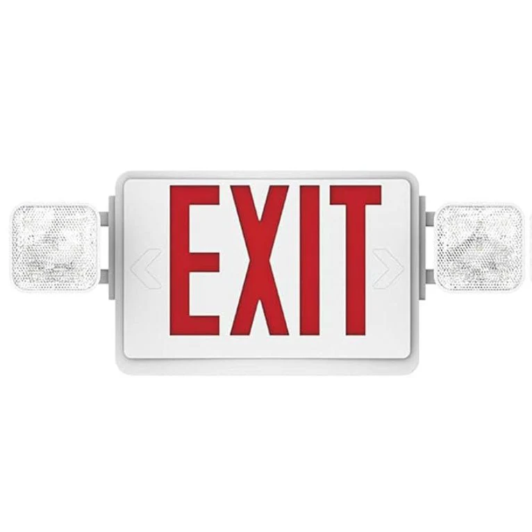 3.5W LED Exit Sign Emergency Light Combo, Battery Backup, 120-277V Hardwired, Dual Adjustable Heads, Fire-Resistant UL Listed Commercial Grade Exit Sign, Wall or Ceiling Mount